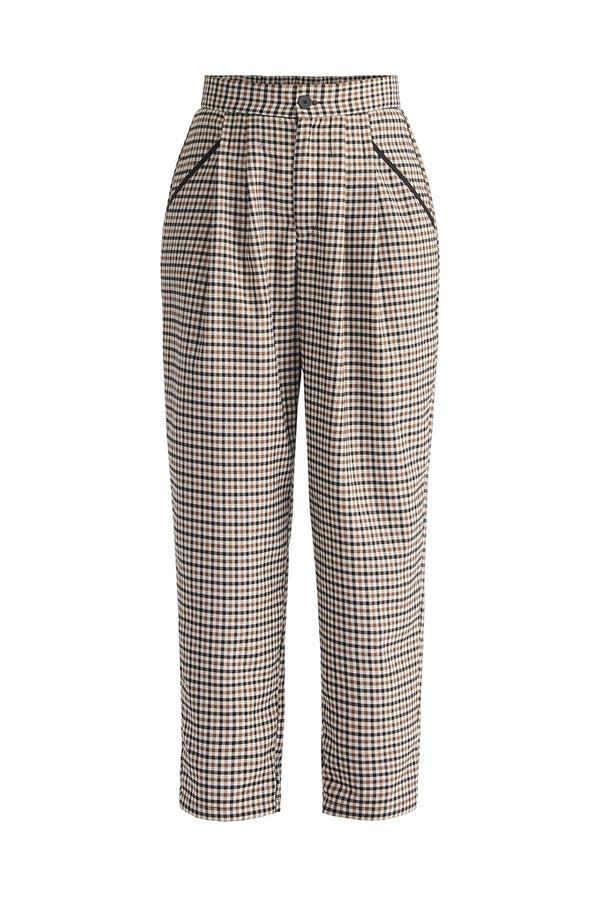 Paisie Check Trousers With Piping Details