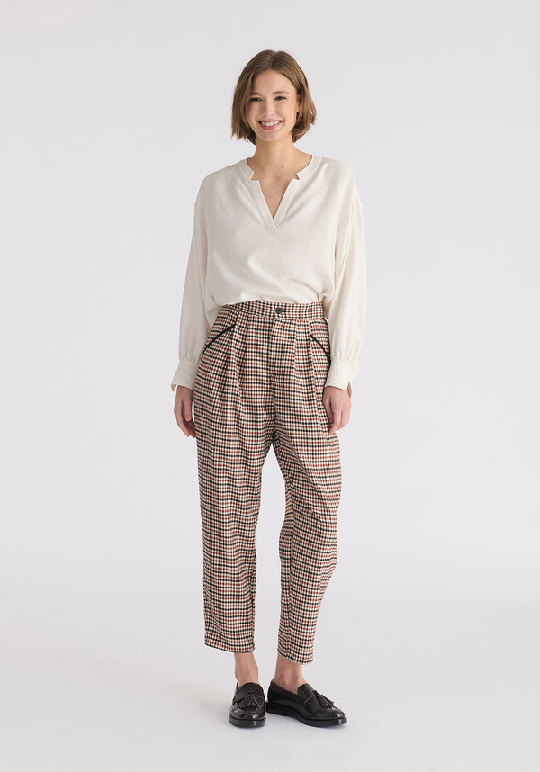 Paisie Check Trousers With Piping Details