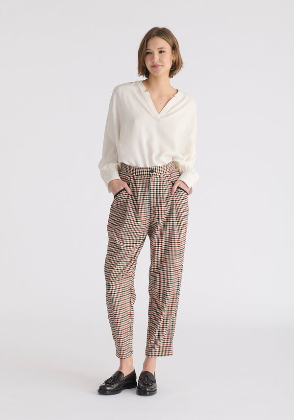 Paisie Check Trousers With Piping Details