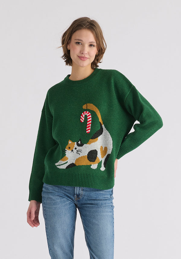 Paisie Christmas Jumper With Cat And Candy Cane