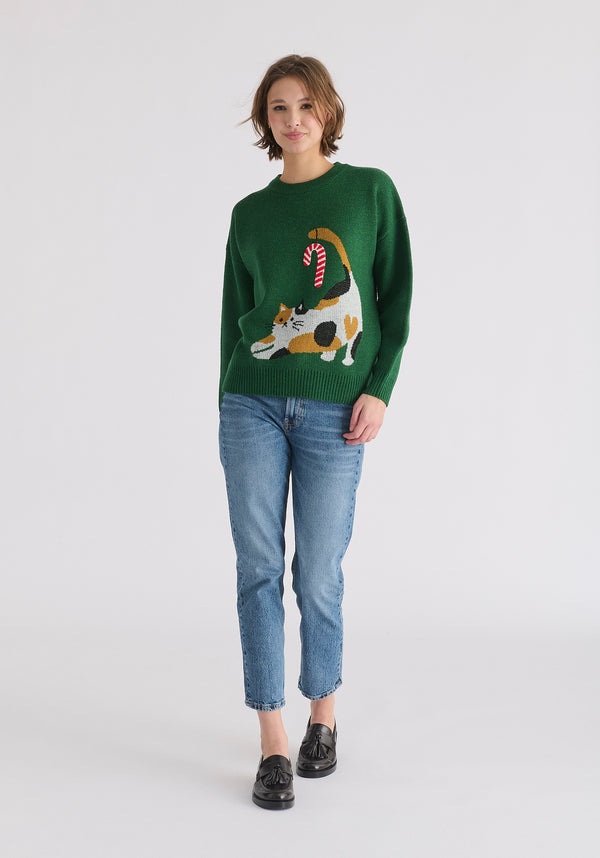 Paisie Christmas Jumper With Cat And Candy Cane