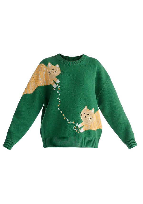Paisie Christmas Jumper With Cat And Fairy Lights