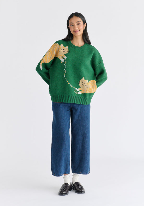 Paisie Christmas Jumper With Cat And Fairy Lights