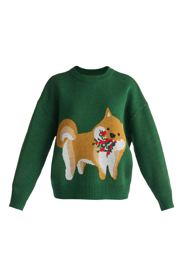 Paisie Christmas Jumper With Dog And Mistletoes