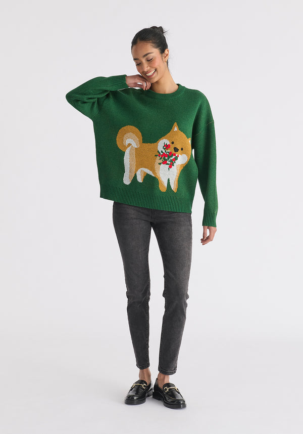 Paisie Christmas Jumper With Dog And Mistletoes