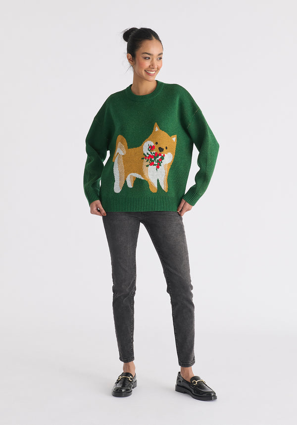 Paisie Christmas Jumper With Dog And Mistletoes