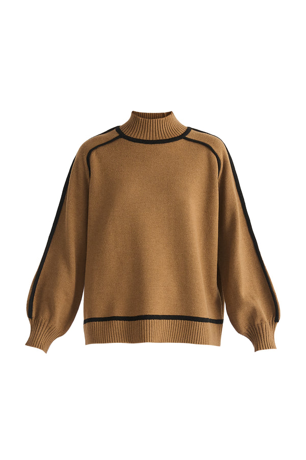 Paisie Contrast Stripe Piping Mock Neck Jumper