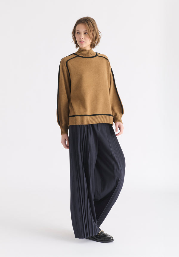 Paisie Contrast Stripe Piping Mock Neck Jumper