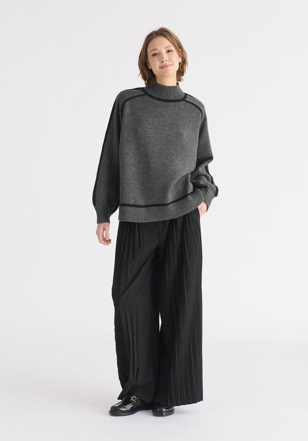 Paisie Contrast Stripe Piping Mock Neck Jumper