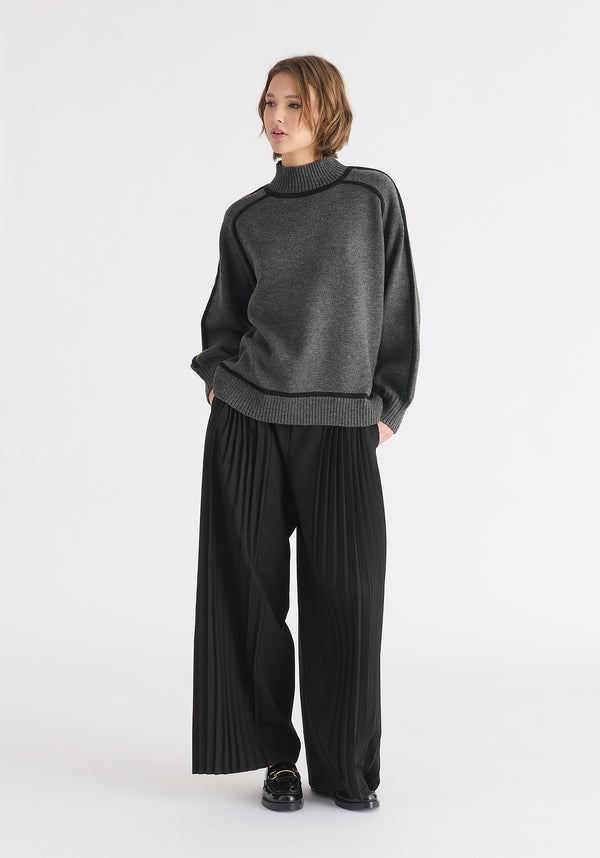 Paisie Contrast Stripe Piping Mock Neck Jumper