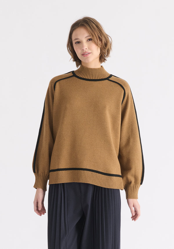 paisie Contrast Stripe Piping Mock Neck Jumper