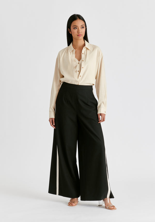 Paisie Contrast Trim Wide Leg Trousers