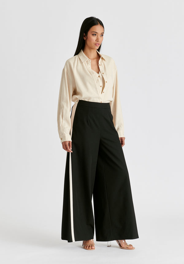 Paisie Contrast Trim Wide Leg Trousers
