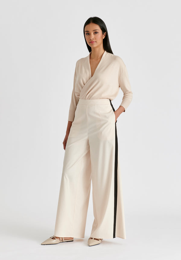 Paisie Contrast Trim Wide Leg Trousers