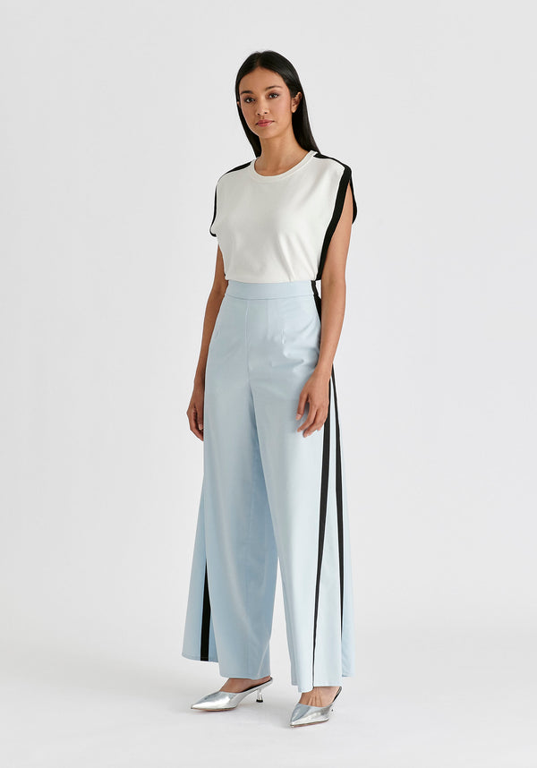 paisie Contrast Trim Wide Leg Trousers