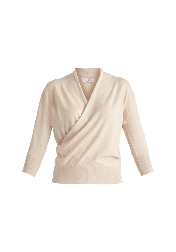 Paisie Cropped Sleeve Knit Wrap Top