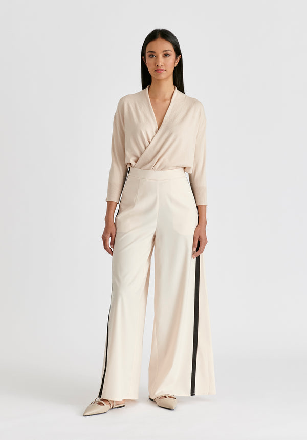 Paisie Cropped Sleeve Knit Wrap Top