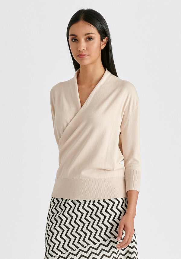 paisie Cropped Sleeve Knit Wrap Top