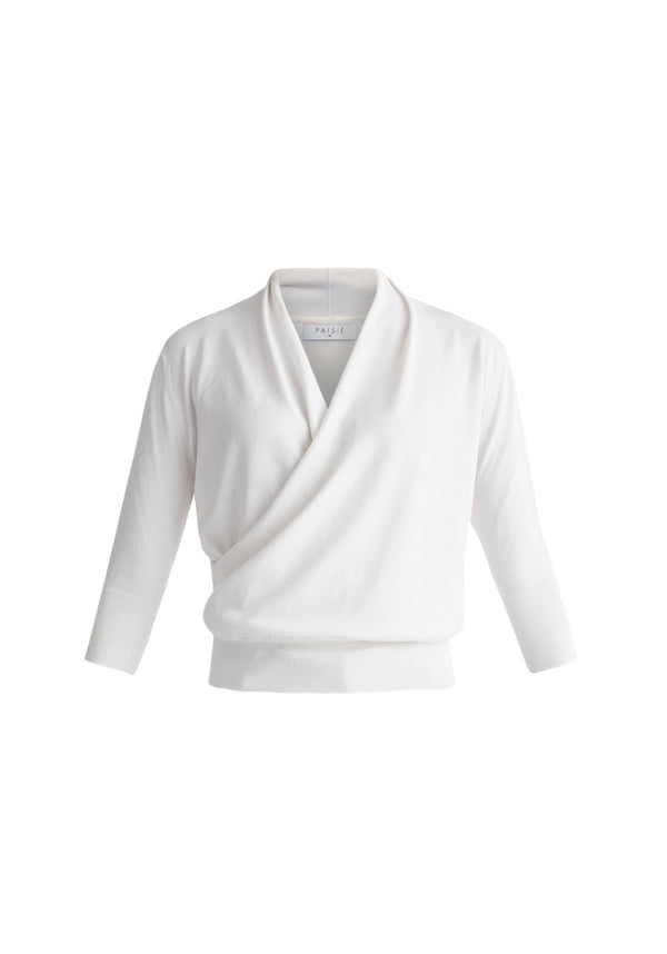 Paisie Cropped Sleeve Knit Wrap Top