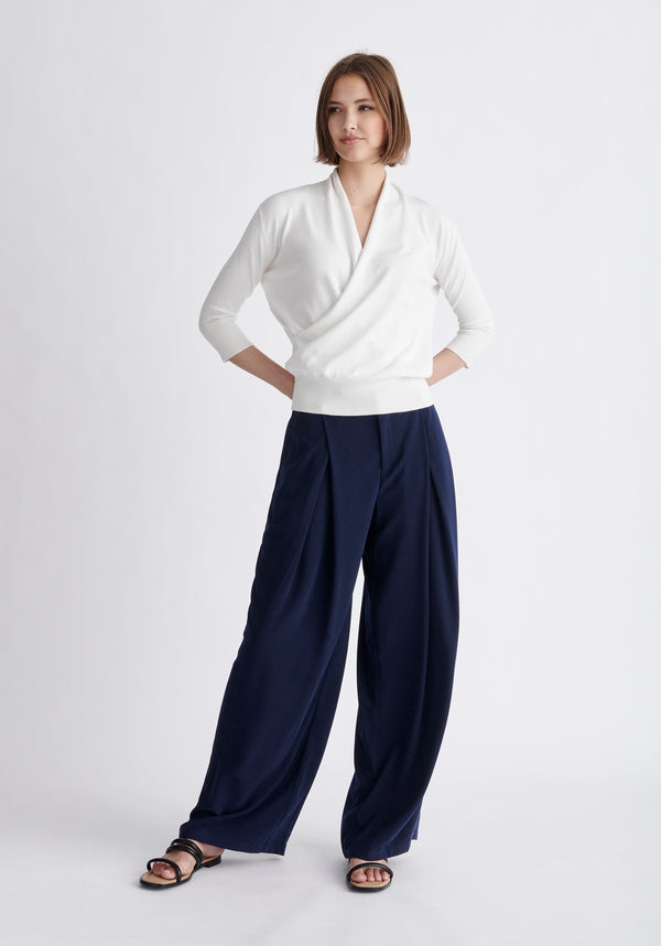 paisie Cropped Sleeve Knit Wrap Top