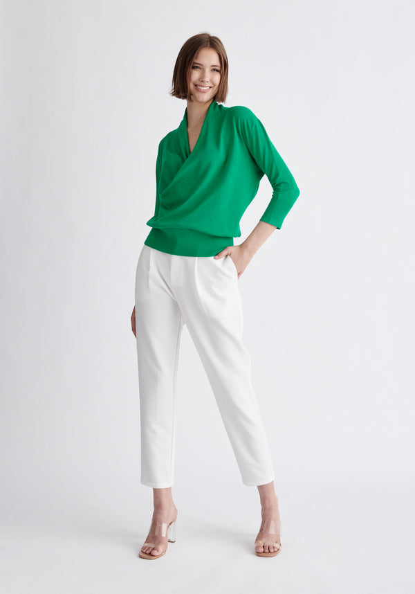 Paisie Cropped Sleeve Knit Wrap Top