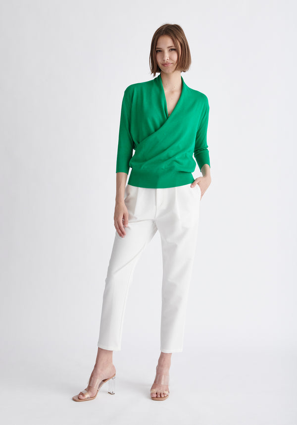 Paisie Cropped Sleeve Knit Wrap Top