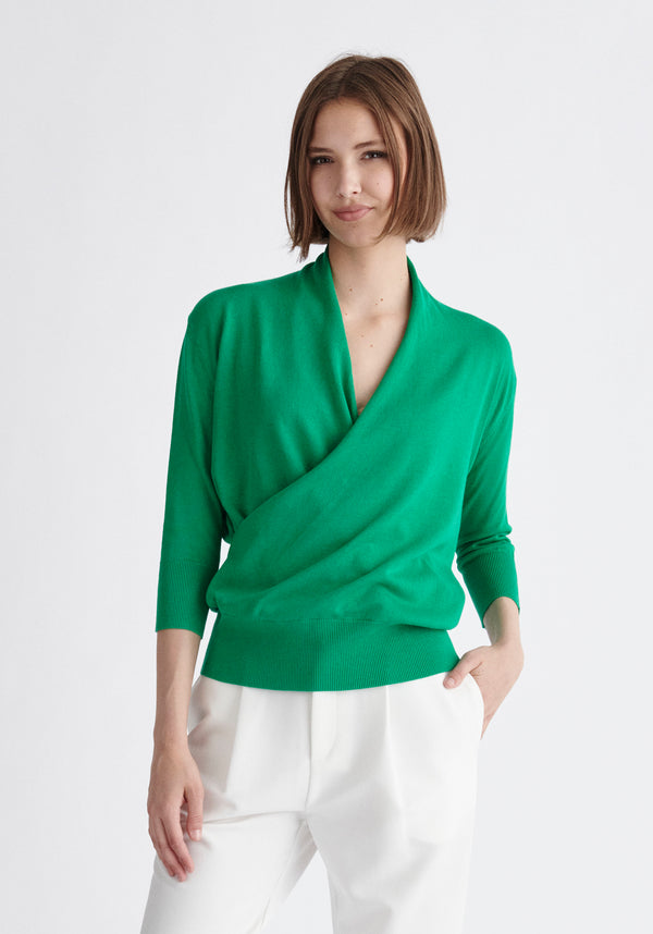 paisie Cropped Sleeve Knit Wrap Top