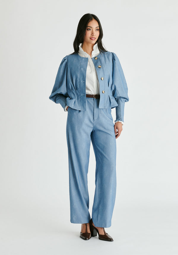 Paisie Denim Effect Jacket In Embossed Print