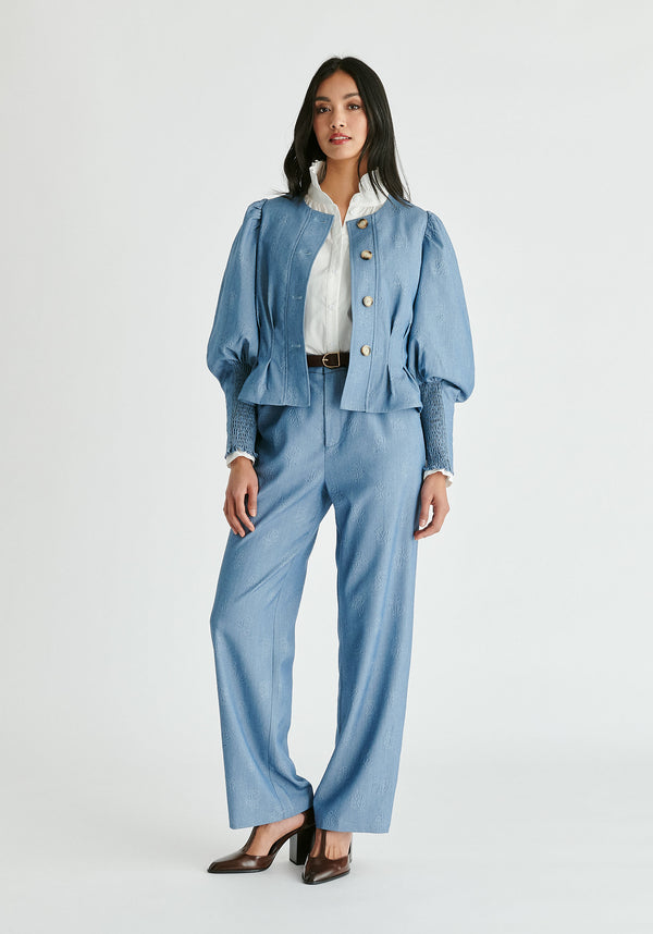 Paisie Denim Effect Jacket In Embossed Print