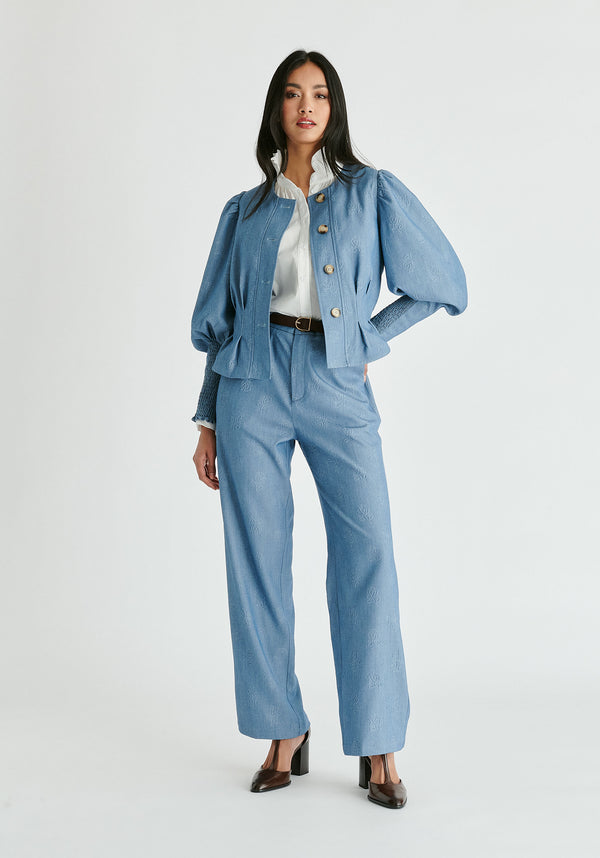 Paisie Denim Effect Jacket In Embossed Print