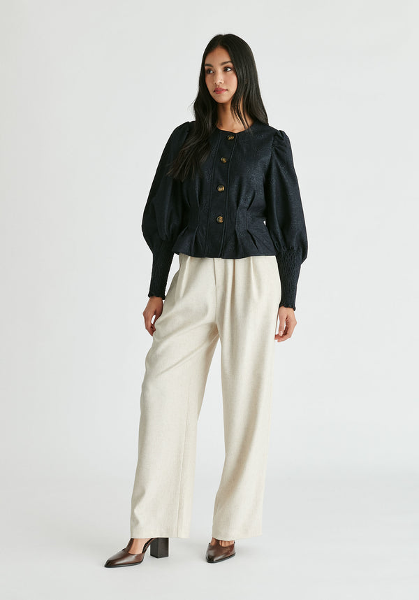 paisie Denim Effect Jacket in Embossed Print