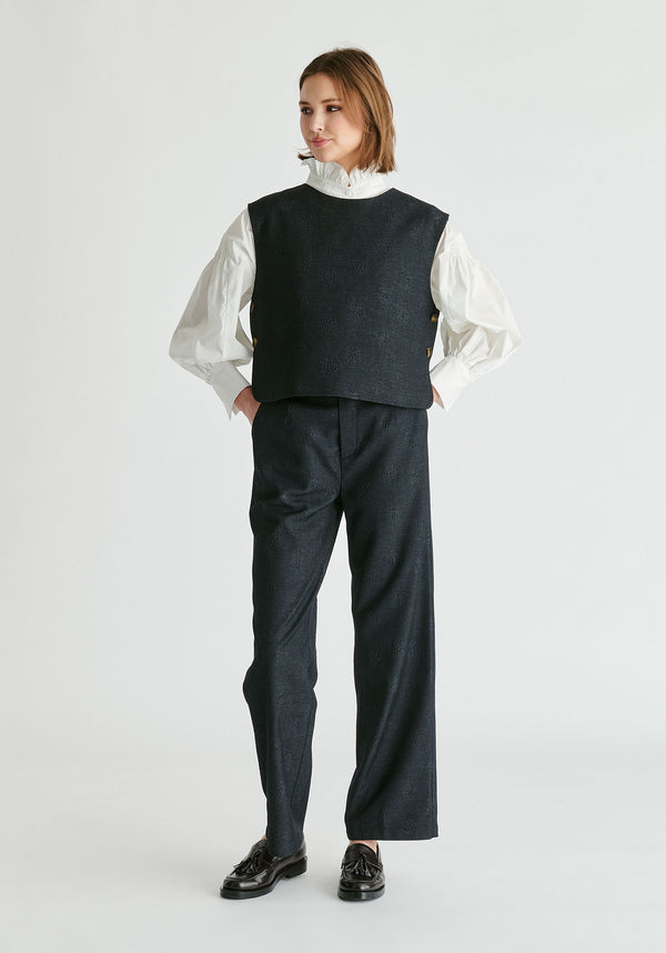 Paisie Denim Effect Top In Embossed Print