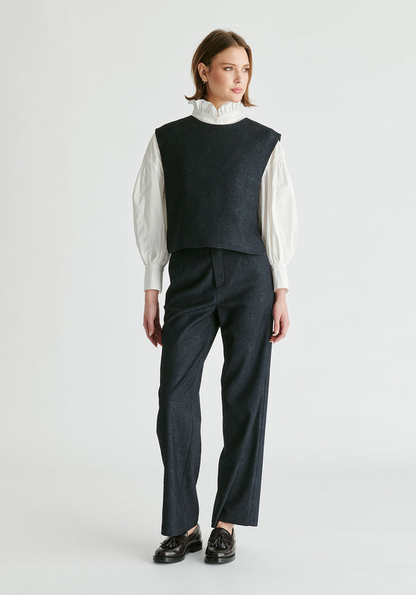 Paisie Denim Effect Top In Embossed Print