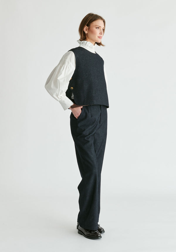 Paisie Denim Effect Top In Embossed Print