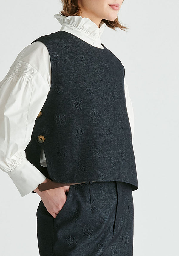 paisie Denim Effect Top in Embossed Print