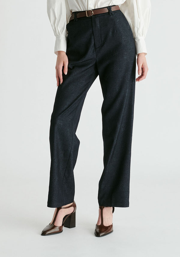 paisie Denim Effect Trousers in Embossed Print