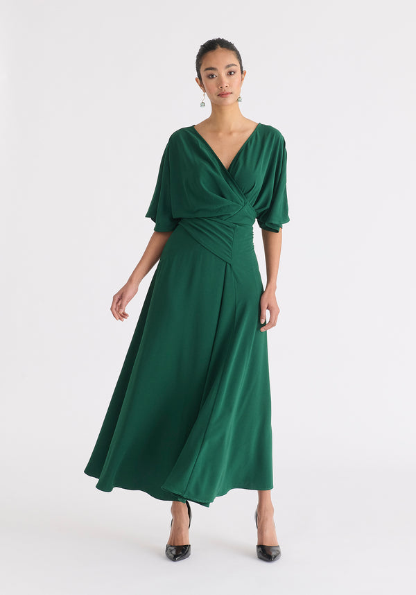 Paisie Flare Sleeves Maxi Wrap Dress
