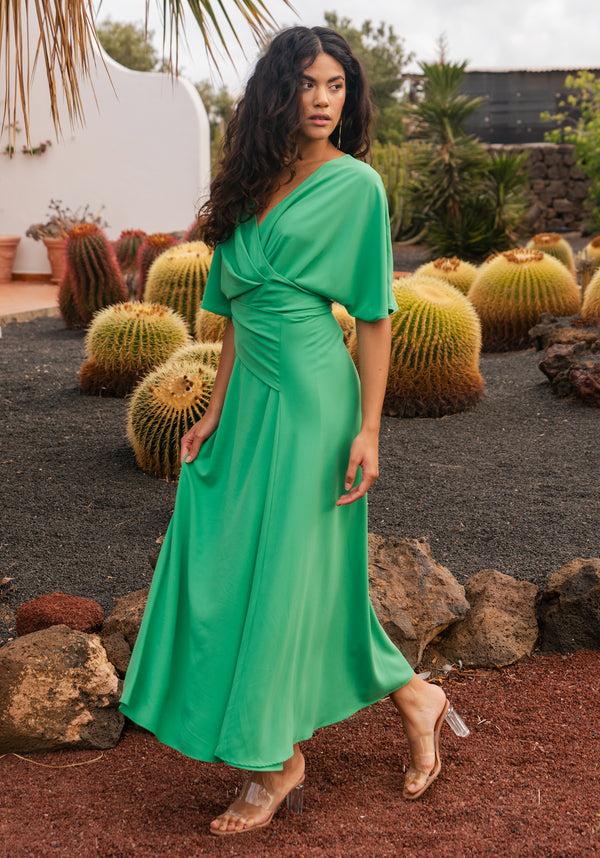 paisie Flare Sleeves Maxi Wrap Dress