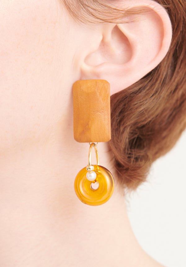 paisie Geometric Pine Wood Earrings