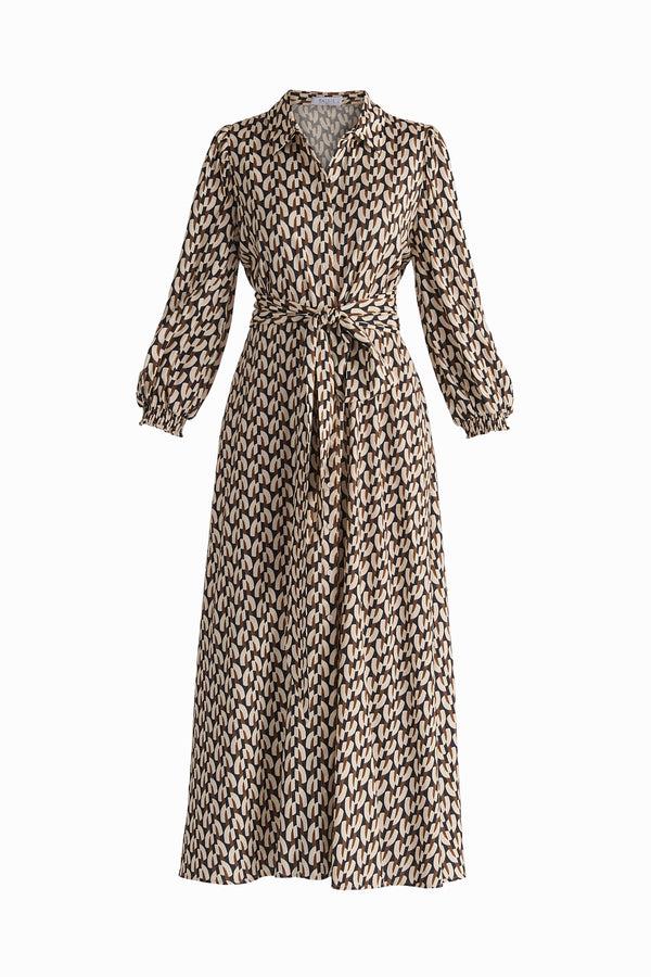 Paisie Geometric Print Maxi Shirt Dress