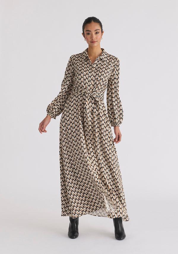 Paisie Geometric Print Maxi Shirt Dress