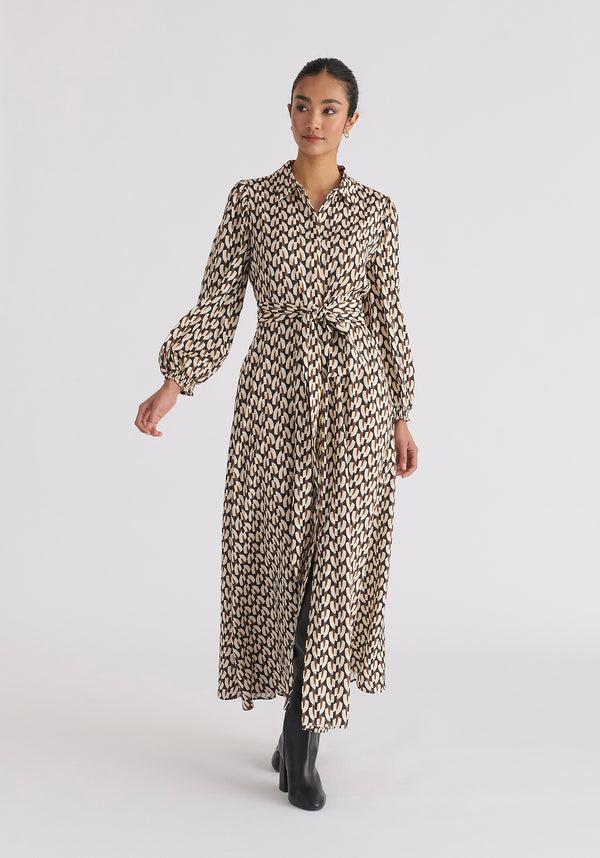 Paisie Geometric Print Maxi Shirt Dress