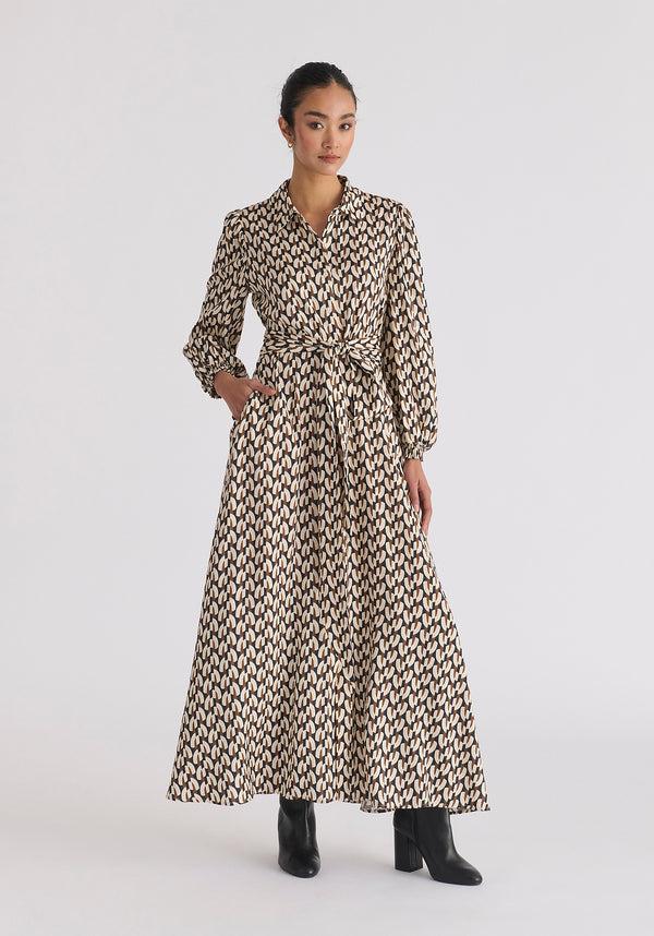 paisie Geometric Print Maxi Shirt Dress