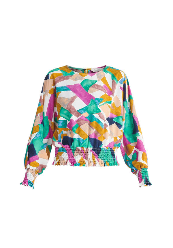 Paisie Geometrical Print Balloon Sleeve Blouse