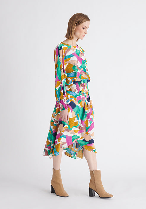 Paisie Geometrical Print Balloon Sleeve Blouse