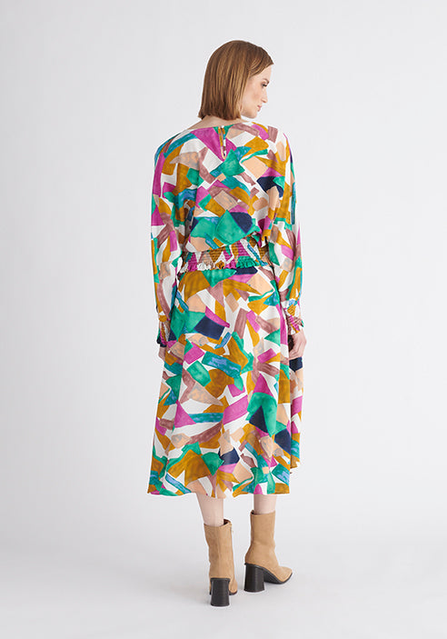 Paisie Geometrical Print Balloon Sleeve Blouse