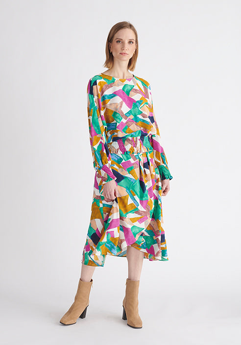 paisie Geometrical Print Balloon Sleeve Blouse