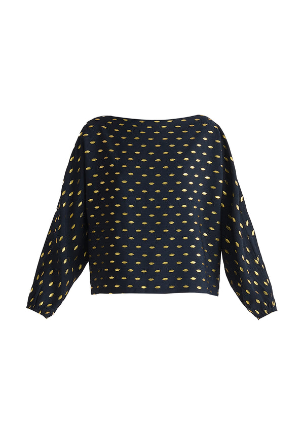 Paisie Gold Foil Print Boat Neck Top