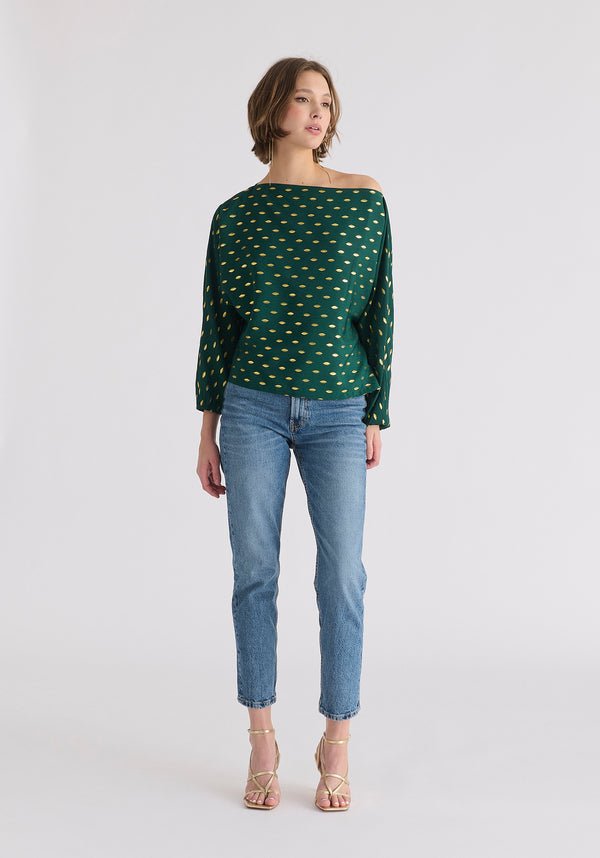 Paisie Gold Foil Print Boat Neck Top