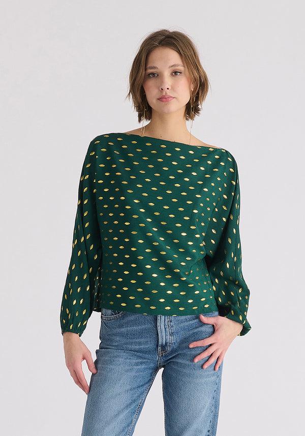 paisie Gold Foil Print Boat Neck Top